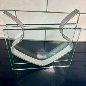 Vintage Peter Hewett Postmodern Glass & Aluminum Ribbon Vase